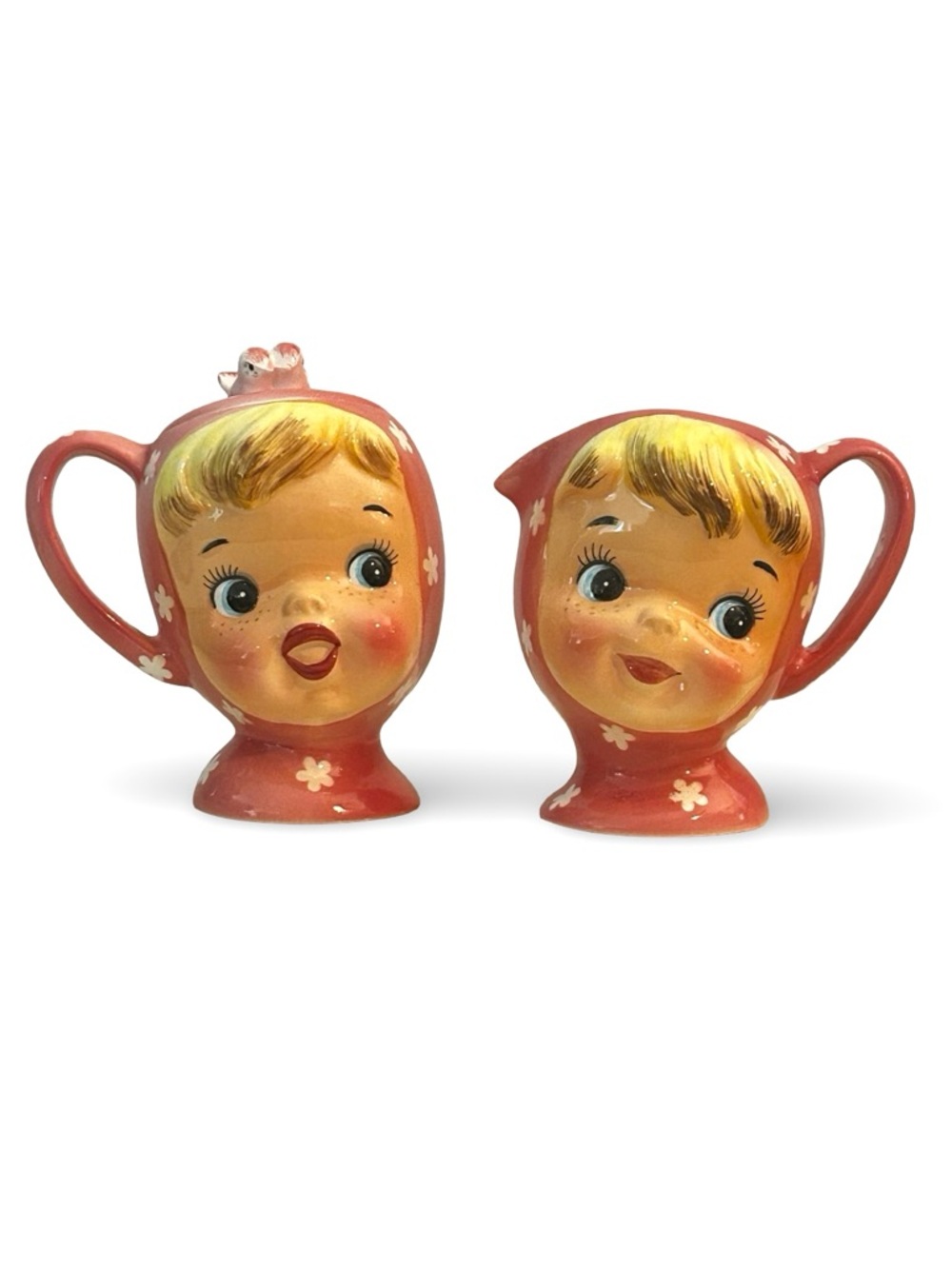 Vintage Napco Ceramic Miss Cutie Pie Creamer and Sugar Bowl Set